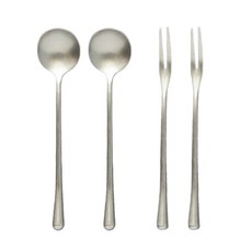 JUST HOME 復古霧面銀色304不鏽鋼 茶匙/叉子組合 4件組 7289-04, 霧面銀色, 水果叉 +  咖啡匙, 1組