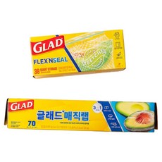 글래드 플렉스앤씰 늘어나는 지퍼백 일반 중형 38p + 글래드 매직랩 일반형 21.6m 세트, 혼합, 1세트