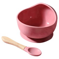 寶寶輔食碗 + 小湯匙, 1套, 粉色