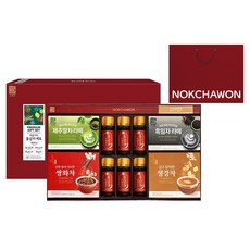 NOKCHAWON 綠茶園 滿滿紅蔘茶禮盒+購物袋, 1套, 紅參金 + 濟州抹茶拿鐵 + 黑芝麻拿鐵 + 雙花茶 + 薑茶