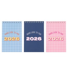 Table talk 2026 迷你日曆 每日習慣 3件組, 1套, 藍色格線, 海軍藍, 粉色格線