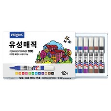 펜맥스 유성매직 12종 세트, 노랑, 주황, 적색, 핑크, 연두, 녹색, 하늘, 블루, 보라, 황토, 고동, 검정, 1세트
