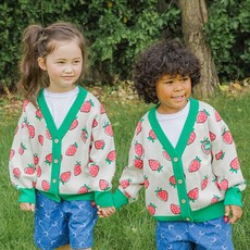 BABYBLEE 兒童清新草莓長袖棉質針織開襟衫