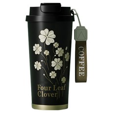 Kyhome 四葉草陶瓷內膽隨行咖啡杯, 1個, 黑色 +金色 +白色