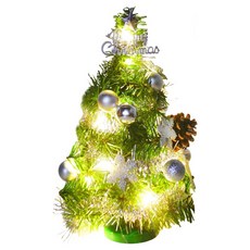 摩達客 精緻聖誕樹 + 裝飾品組 不含燈 20燈 LED 銅線燈串 USB電池盒兩用充電 台灣製 免組裝 聖誕樹 綠色 + 裝飾品 銀雪詩人 + 燈串 暖白光, 銀雪詩人系裝飾品組