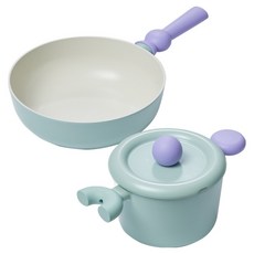 BetterFinger 電磁爐用鍋具 IH 雙耳鍋 18cm + 炒鍋 22cm 套組, 薄荷綠, 1套