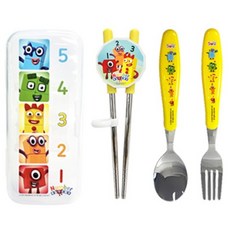 LE BARN 兒童用 Numberblocks 無噪音矯正筷全套組, 1套, 混合顏色, 收納盒 + 湯匙 + 叉子 + 矯正筷