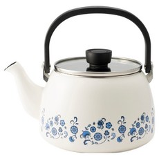 FUJIHORO Japan Memories 琺瑯燒水壺 復刻小藍花, 1個, 2.5L, 白色
