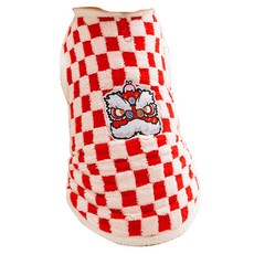 摩達客 紅白開運喜氣棋盤醒獅保暖寵物衣服 可愛中大型犬狗適用, 1個, 紅白色