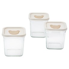 Glasslock 格拉氏洛克 嬰兒小熊蓋方形副食品保鮮盒, 透明, 3個, 830ml