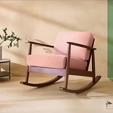 리바트 네오 뉴탐 패브릭 흔들의자 1인용 소파 방문설치, 핑크(패브릭), 빈티지월넛(목대)