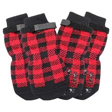 摩達客 寵物狗狗保護止滑襪 防寒/防舔/防燙傷/保護肉球 大/中/小型犬適用, 英倫風紅黑格款, 4個