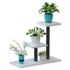 로커스 거실 화분 선반 정리대, 블랙프레임 + 따뜻한화이트, 3단