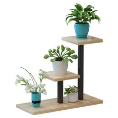 Locus 客廳花盆層架整理架, 3層, 黑框 + 淺胡桃木色