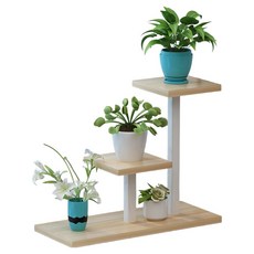 花盆架 大, 3層, 白色(框架)+淺胡桃木色
