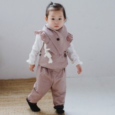 YEROOYENA 兒童改良式生活韓服 紫雪糕 上衣 + 下衣 + 圍巾 + 兔子胸針套組