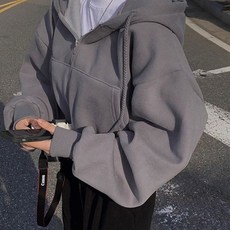 시크힐즈 제니 세미크롭 기모 후드 집업 11571