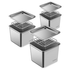 WAGENSTEIGER Quadtrat 無研磨不鏽鋼儲物罐 + 置物架 + 蓋子 深款, 1套, 950ml + 1.5L + 2.2L