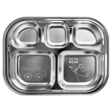 LE BARN 棉花熊 5格不鏽鋼餐盤, 銀色, 1個, 單品