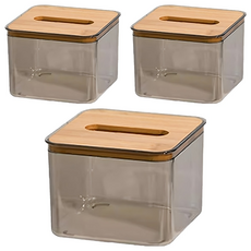 BANGJIASHI 木蓋面紙盒/方型衛生紙盒 小號, 透明, 3個