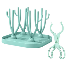 Goodztix 瀝水奶瓶架 + 奶瓶夾組合, 綠色, 瀝乾架 + 奶瓶夾