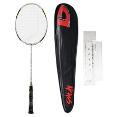 apacs Blizzard 1000選手用碳纖維羽毛球拍 白金色+線架+球拍套 隨機出貨+握把組, 1套, APSR1046