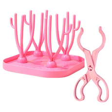 Goodztix 瀝水奶瓶架 + 奶瓶夾組合, 粉紅色, 瀝乾架 + 奶瓶夾