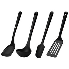 MEYER 美亞 TOOLS & GADGETS 矽膠廚房配件4件組, 黑色, 1套, 矽膠鍋鏟 + 矽膠湯杓 + 矽膠抹刀 + 尼龍鍋鏟