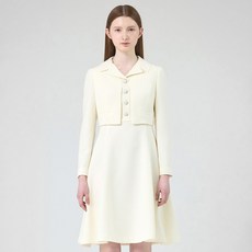 kenneth lady 女款毛呢翻領傘狀連身裙, 象牙白