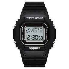 韶堯商會 學生 軍人 方形 簡約 運動手錶, 1個, 黑色