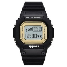 Soyo商會 學生 軍人 方形 簡約 運動手錶, 1個, 黑金色