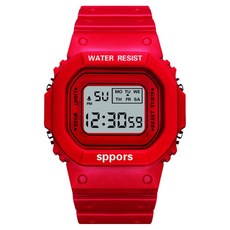 Soyo商會 學生 軍人 方形 簡約 運動手錶, 1個, 紅色