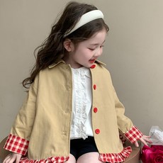 MK 兒童荷葉邊紅色鈕扣風衣