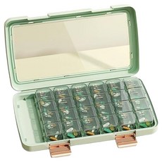 雅緻空間 便攜式藥盒 一週份量 分隔型 橄欖綠, 1個