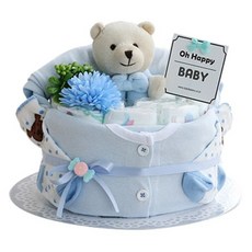 babybakery Happy Baby 小熊搖鈴新生兒尿布蛋糕禮盒, 藍色, 1個