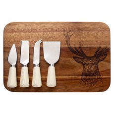 taylor's eye witness 餐具組 雄鹿, 褐色 + 奶白色, 1套, 相思木輕食盤 + 起司刀 4個