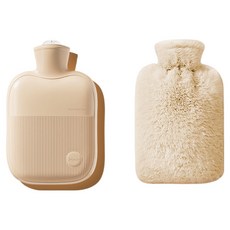 Soul Rich 便利保溫熱水袋 + 人造兔毛外罩 米色 1L, 1套