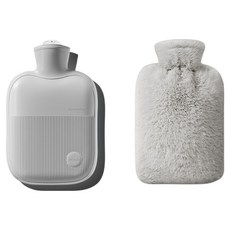 Soulrich 便利保溫熱水袋 + 人造兔毛套 灰色 2L, 1套