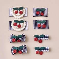 JOYMULTI 女童迷你櫻桃格紋髮夾 抓夾 4款 x 2入組