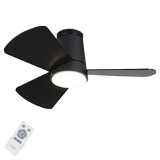 LISHIN Vitson Wonha IS 低噪音 LED 天花板燈 三色變換 遙控吊扇 19W 760mm, 黑色 + 黑色