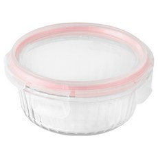 스틸웍스 클리어 글라스 원형 밀폐용기 베리핑크, 1개, 400ml