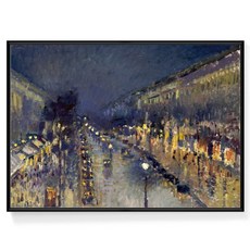 菠蘿選畫所 畢沙羅 夜晚的蒙馬特大道 AVAR4677B, 黑色