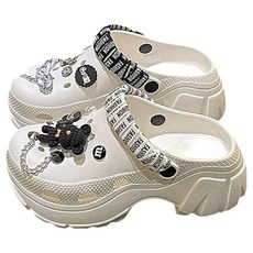 BUKENI 夏季新款厚底增高可愛卡通防滑可外穿涼鞋洞洞鞋 2398 36-37, 23.5cm, 白色