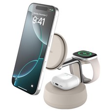 벨킨 울트라차지 프로 3in1 Qi2 25W 마그네틱 초고속 무선 충전 스탠드 WIZ040krCH, 샌드, 1개