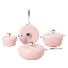 Velosan 溫崙山鵝卵石系列四件組, 1套, 炒鍋 + 煎鍋 + 雙耳湯鍋 + 單柄鍋, 粉色
