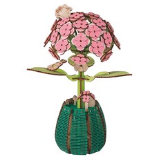 WOODABLE 繡球花花瓶立體拼圖 HK08, 1個, 129件, 混色