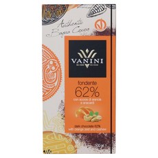 義大利 VANINI 62%黑巧克力 柳橙皮&腰果, 100g, 1個