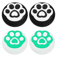 SPACE SHIELD 任天堂 Switch 2 Joy-Con 相容 愛心貓爪搖桿帽 2款 x 2p 套組, 1套, 黑白色, 白薄荷色, 單一商品