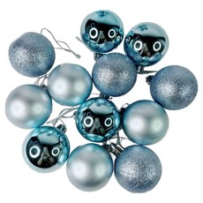 摩達客耶誕 霧亮混款電鍍球吊飾組 聖誕樹裝飾球飾掛飾, 水藍色系, 12個
