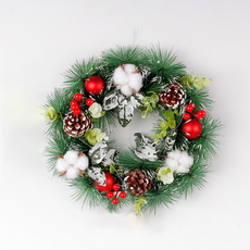 Treova 現代簡約人造花環 30 x 30 cm H1-12, 棉花松果三層葉